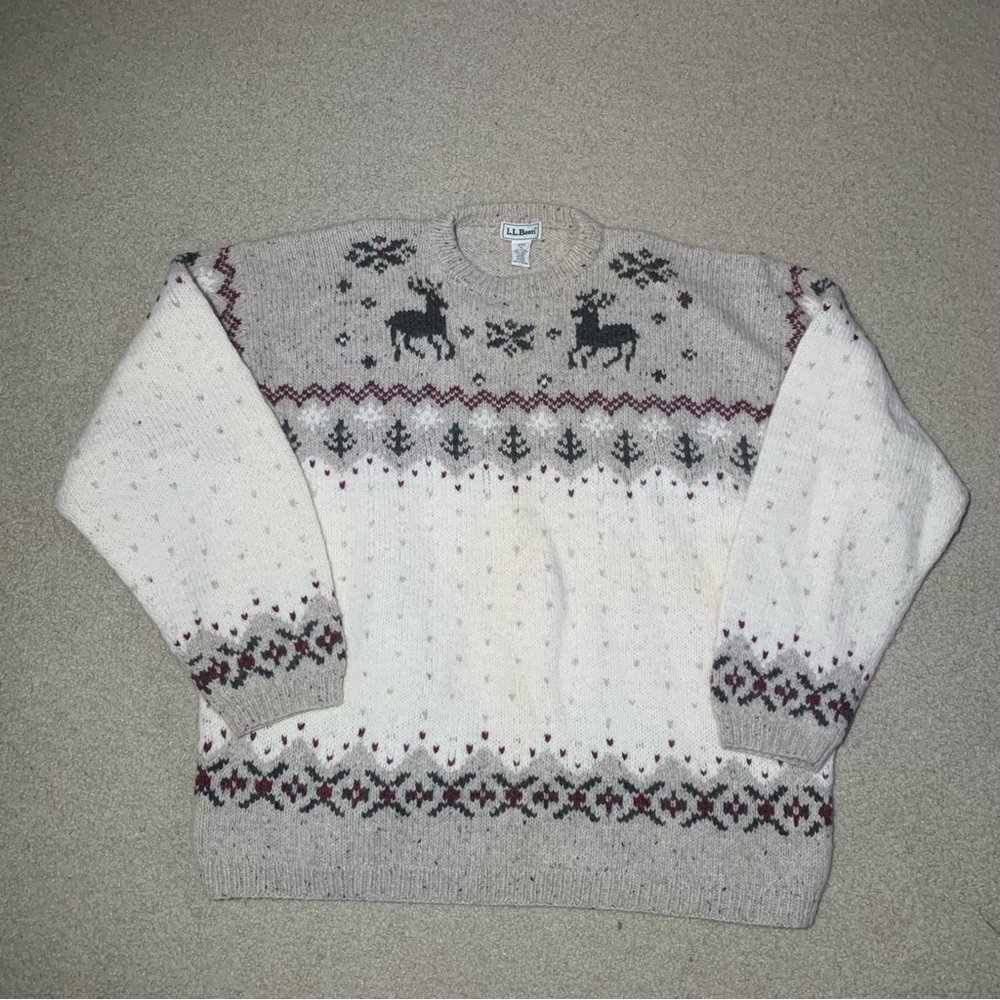 Vintage 90s L.L. Bean Hand Knit Nordic Wool Silk Christmas Sweater Men’s Size XL